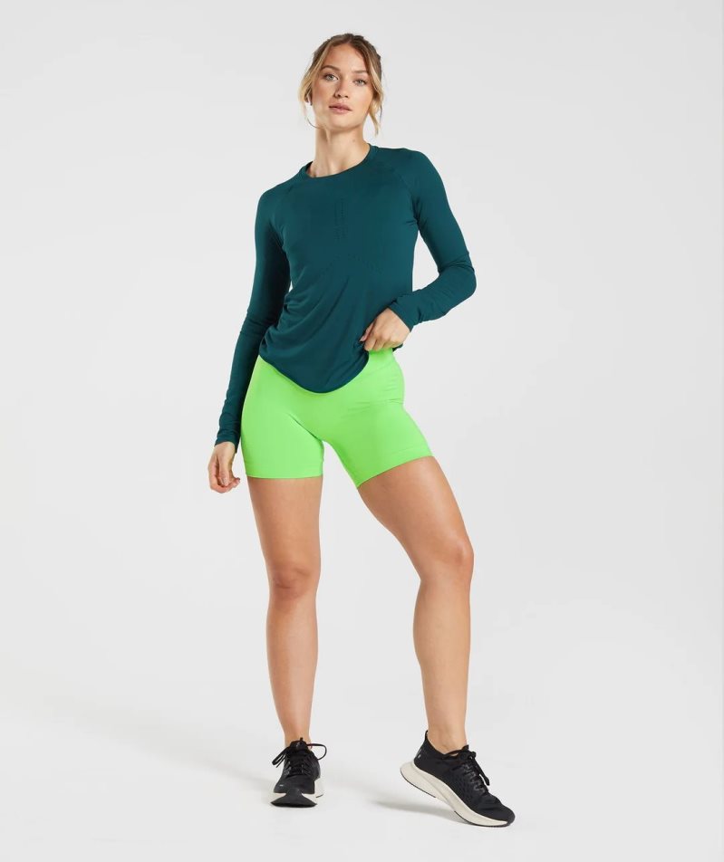 Camiseta Gymshark Sweat Seamless Long Sleeve Top Mujer Turquesa | ES2153-AF