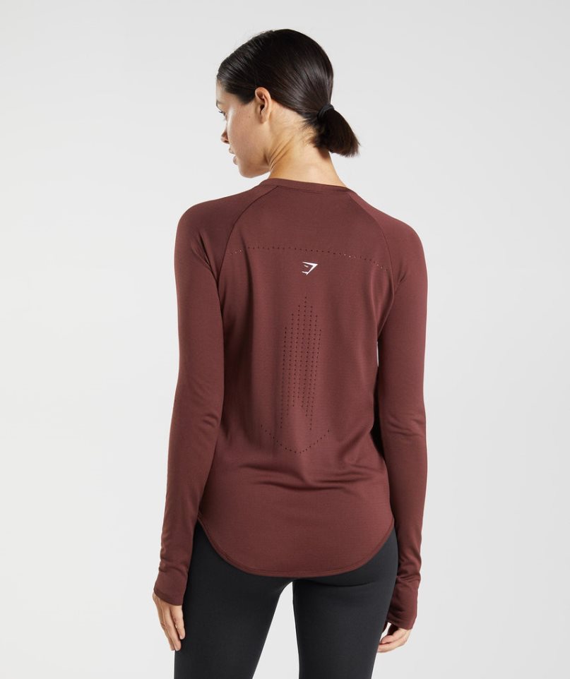 Camiseta Gymshark Sweat Seamless Long Sleeve Top Mujer Burdeos | ES7391-IG