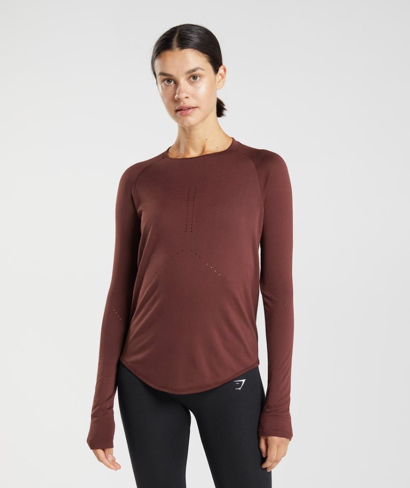 Camiseta Gymshark Sweat Seamless Long Sleeve Top Mujer Burdeos | ES7391-IG