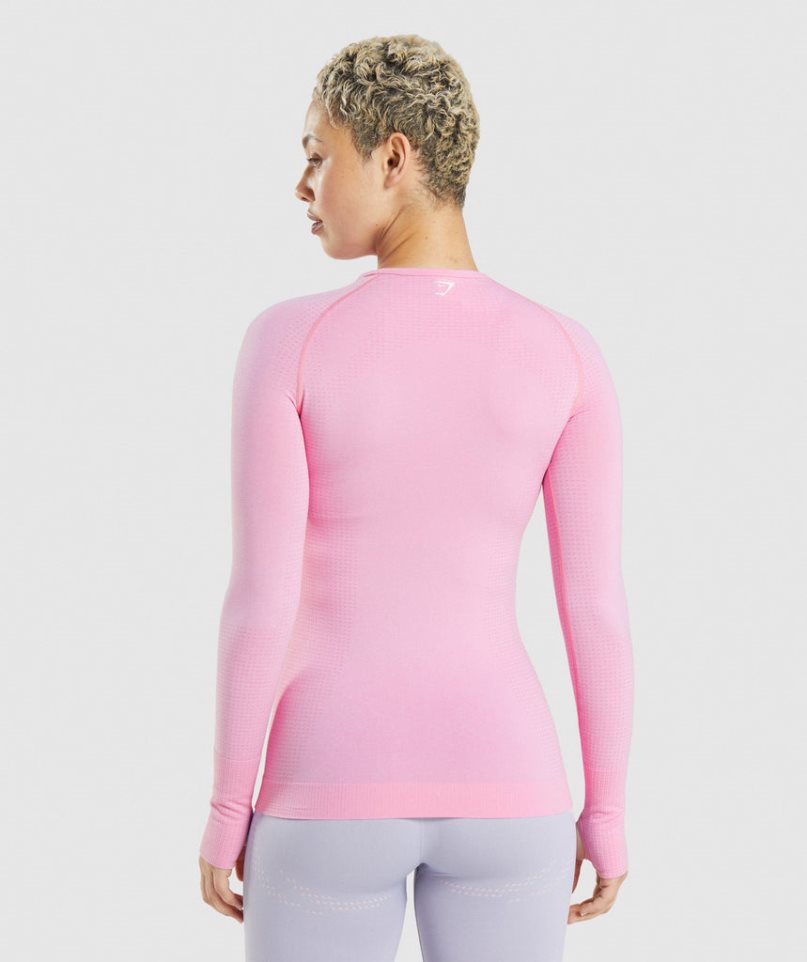 Camiseta Gymshark Vital Seamless 2.0 Long Sleeve Top Mujer Rosas | ES1645-QZ