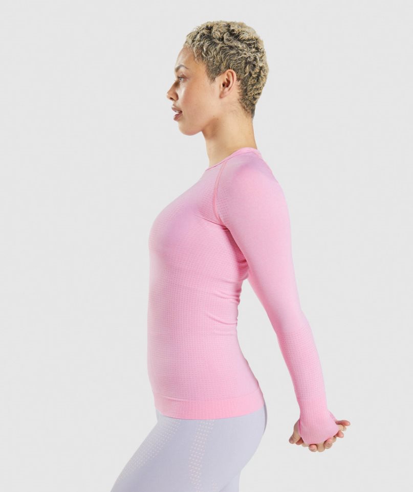 Camiseta Gymshark Vital Seamless 2.0 Long Sleeve Top Mujer Rosas | ES1645-QZ