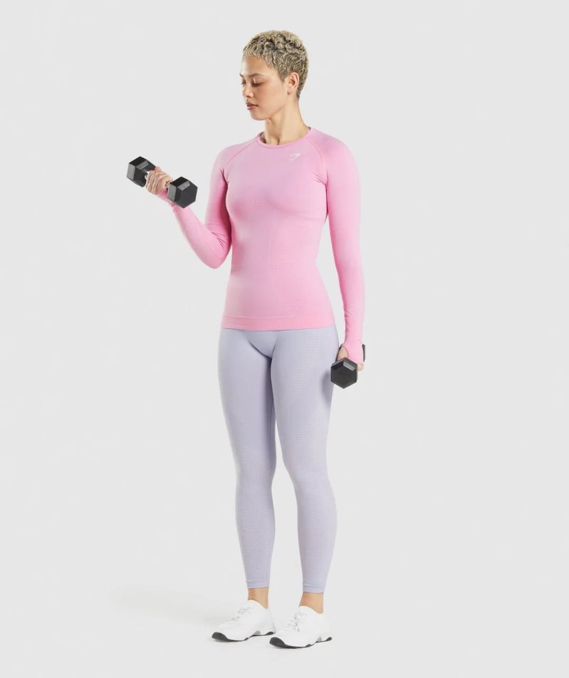 Camiseta Gymshark Vital Seamless 2.0 Long Sleeve Top Mujer Rosas | ES1645-QZ