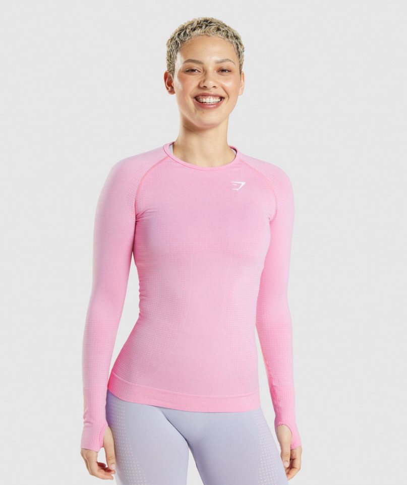 Camiseta Gymshark Vital Seamless 2.0 Long Sleeve Top Mujer Rosas | ES1645-QZ