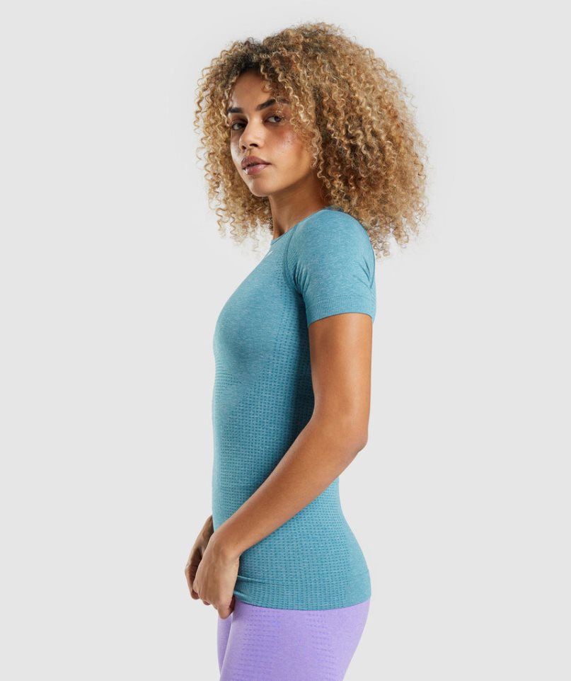 Camiseta Gymshark Vital Seamless 2.0 Mujer Turquesa | ES9426-ES