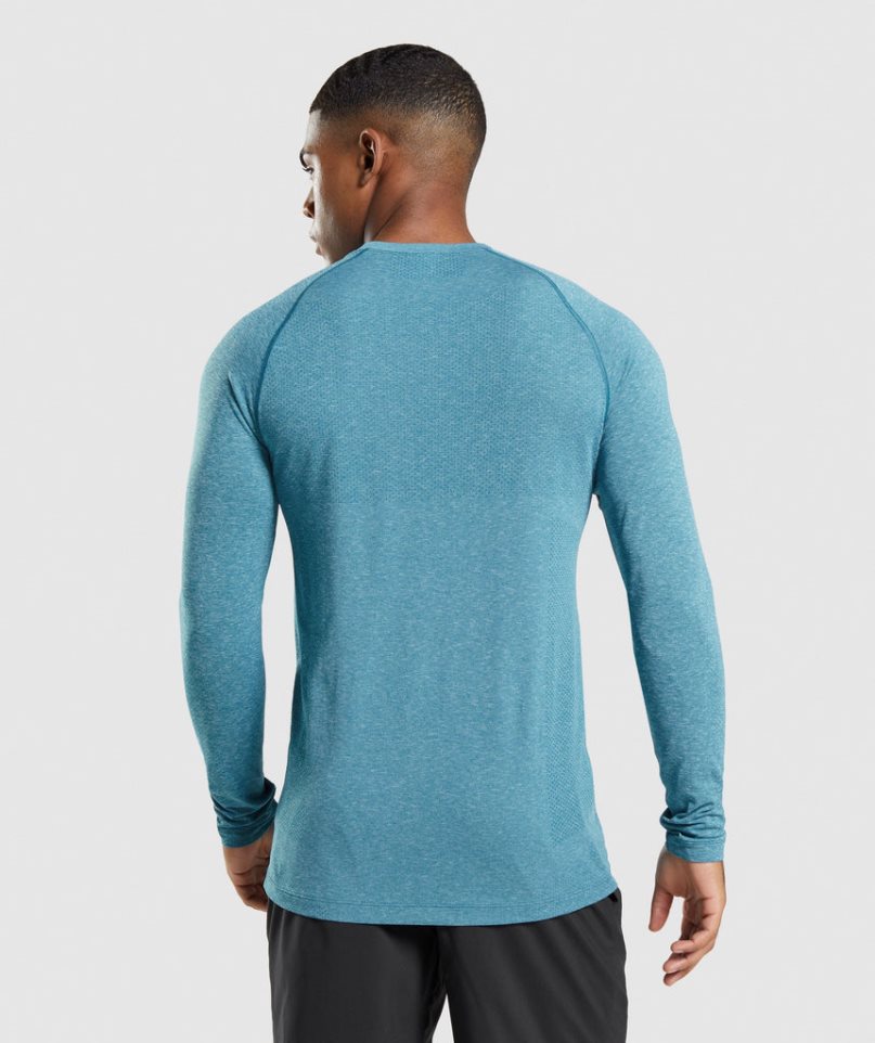 Camiseta Gymshark Vital Seamless Light Long Sleeve Hombre Turquesa | ES4697-YP