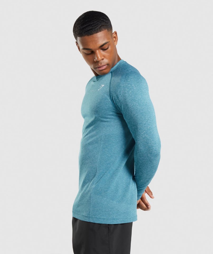 Camiseta Gymshark Vital Seamless Light Long Sleeve Hombre Turquesa | ES4697-YP