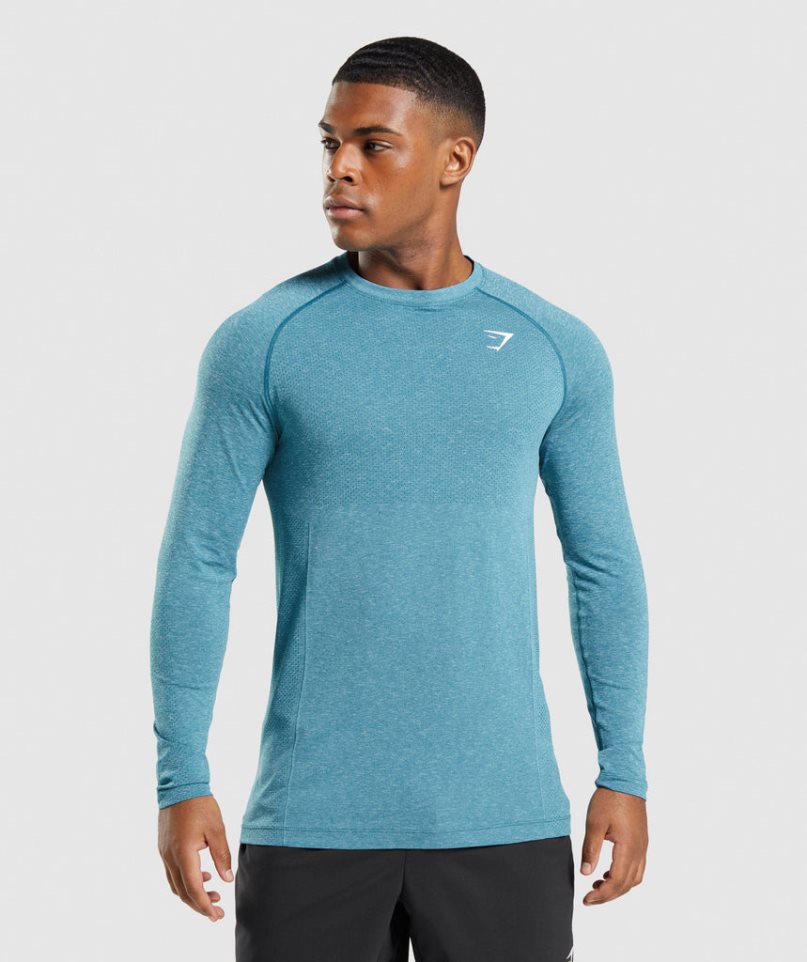 Camiseta Gymshark Vital Seamless Light Long Sleeve Hombre Turquesa | ES4697-YP