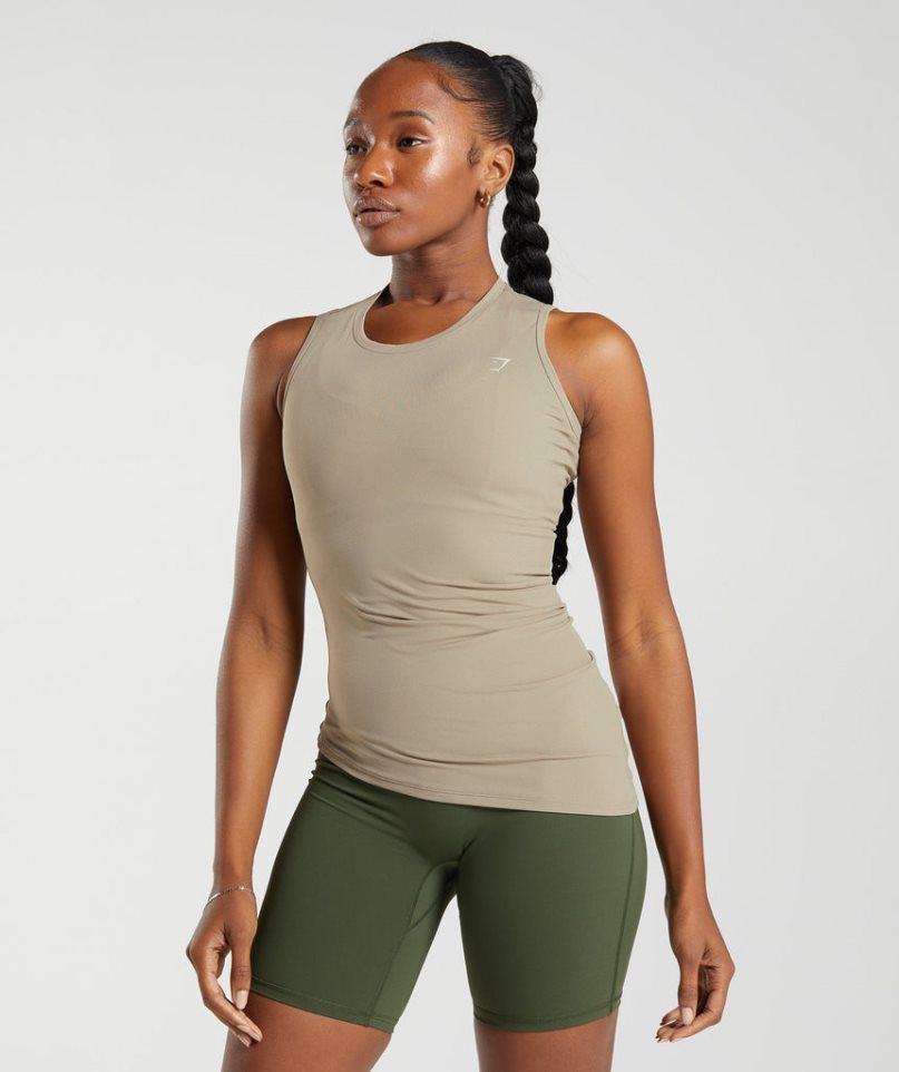 Camiseta Tirantes Gymshark Elevate Asymmetric Mujer Beige | ES6849-DN