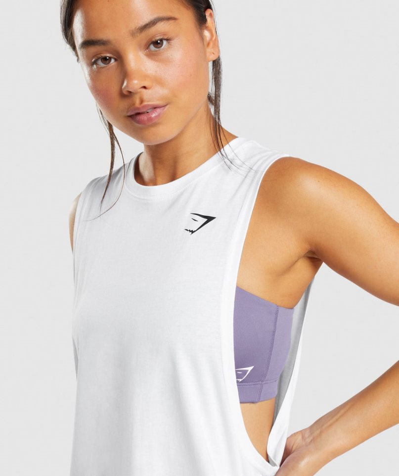 Camiseta Tirantes Gymshark Entrenamiento Drop Arm Mujer Blancas | ES0459-IV