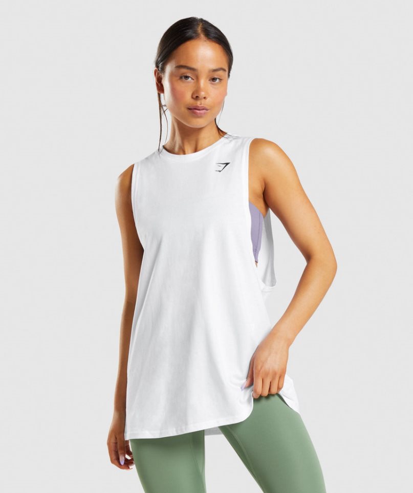 Camiseta Tirantes Gymshark Entrenamiento Drop Arm Mujer Blancas | ES0459-IV