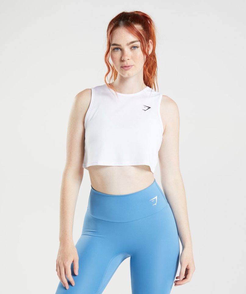 Camiseta Tirantes Gymshark Entrenamiento Crop Mujer Blancas | ES1072-HS