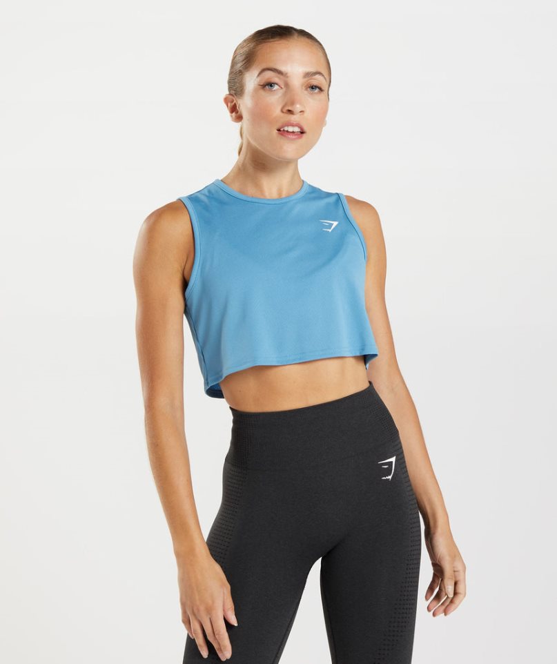 Camiseta Tirantes Gymshark Entrenamiento Crop Mujer Azules | ES2185-GO