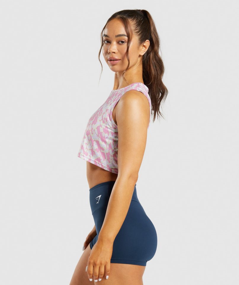 Camiseta Tirantes Gymshark Entrenamiento Crop Mujer Rosas | ES3852-PI