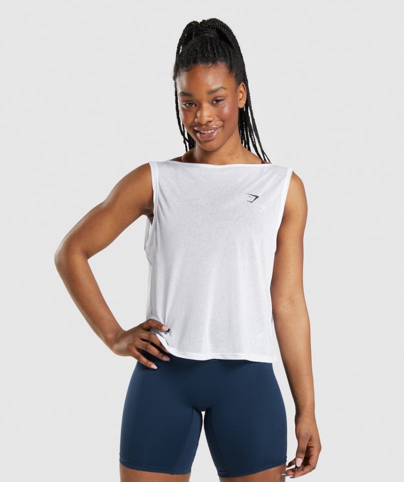 Camiseta Tirantes Gymshark Entrenamiento Oversized Mujer Blancas | ES4768-NM