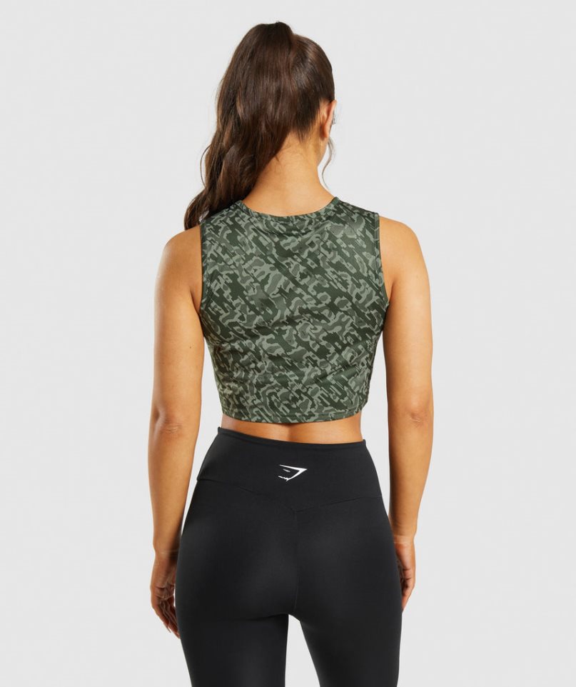 Camiseta Tirantes Gymshark Entrenamiento Crop Mujer Verde | ES9045-VN