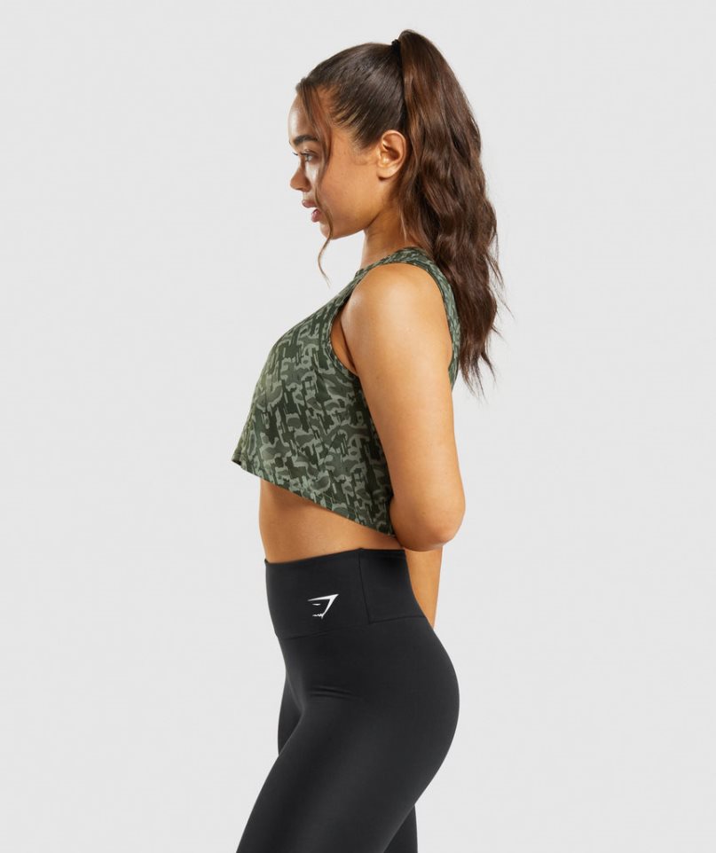 Camiseta Tirantes Gymshark Entrenamiento Crop Mujer Verde | ES9045-VN