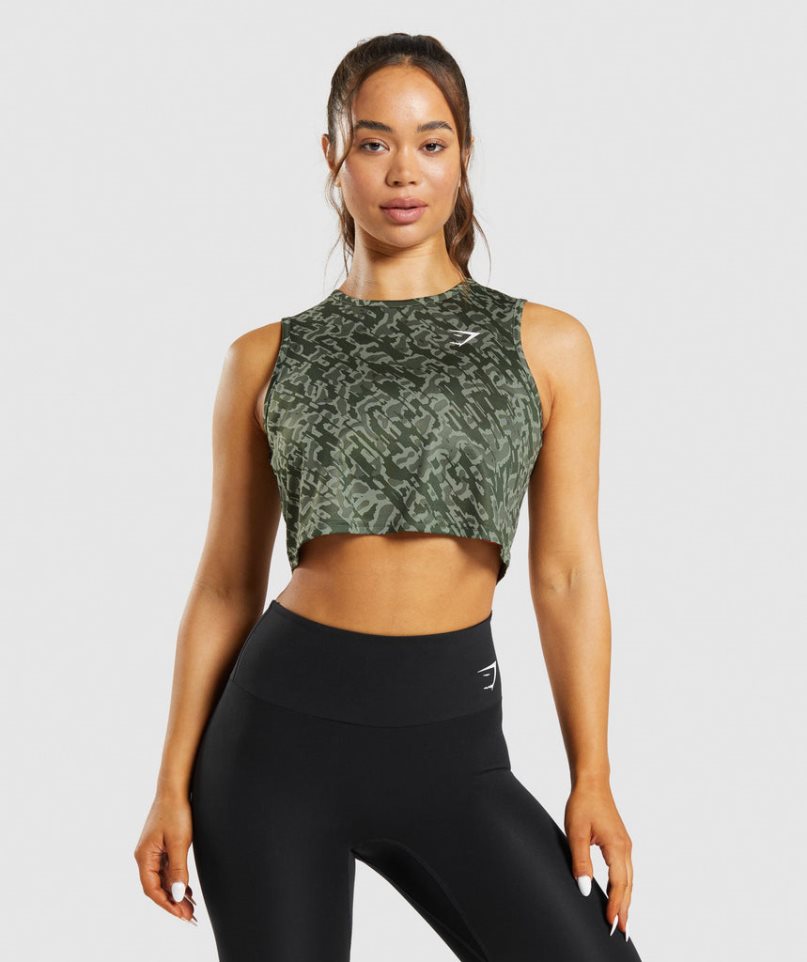 Camiseta Tirantes Gymshark Entrenamiento Crop Mujer Verde | ES9045-VN