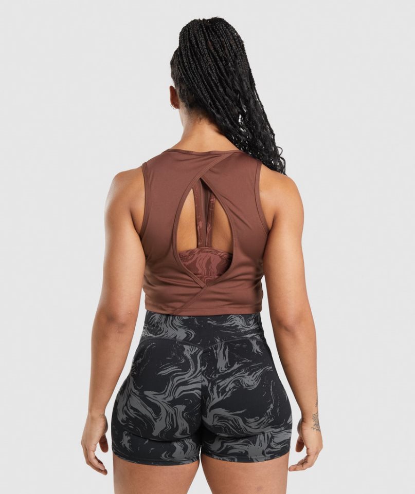 Camiseta Tirantes Gymshark GS Power Open Back Cropped Mujer Marrones | ES1042-SR