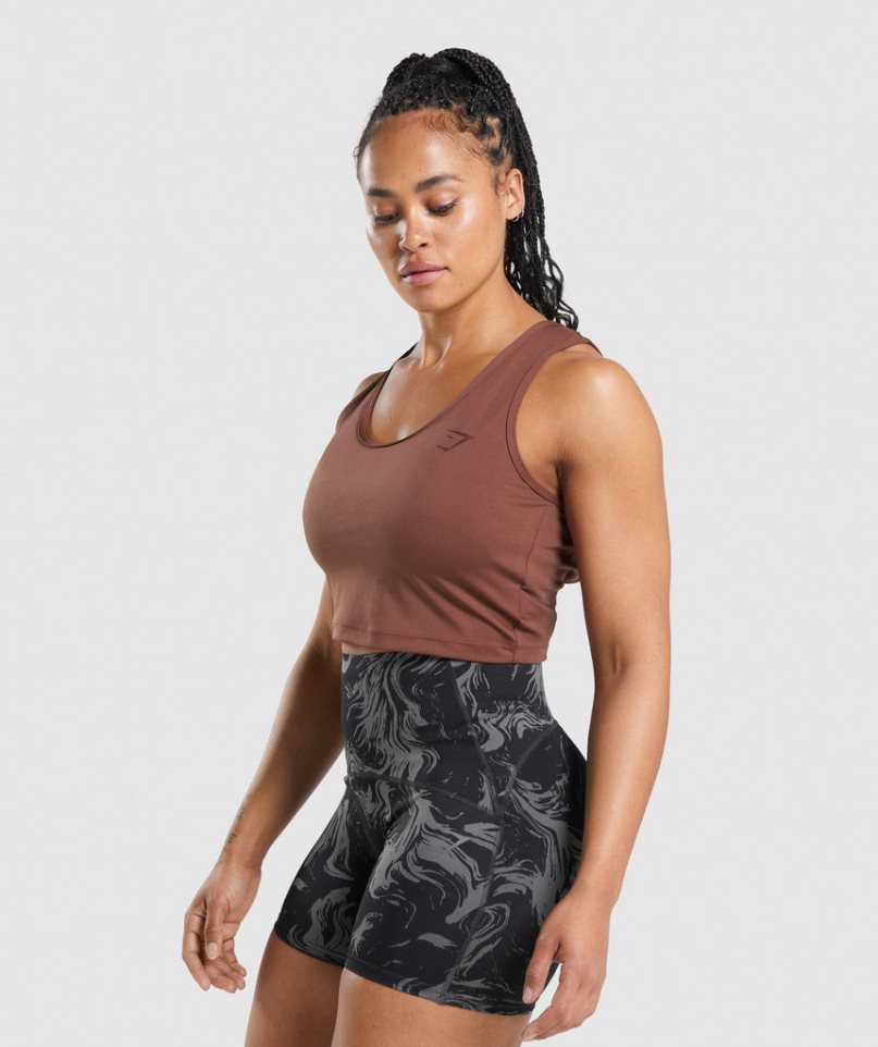 Camiseta Tirantes Gymshark GS Power Open Back Cropped Mujer Marrones | ES1042-SR