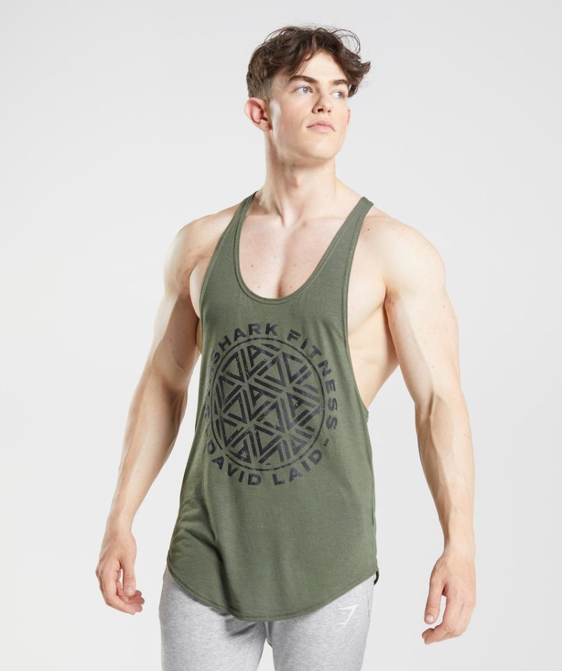 Camiseta Tirantes Gymshark GS x David Laid Stringer Hombre Verde Oliva | ES2794-SG