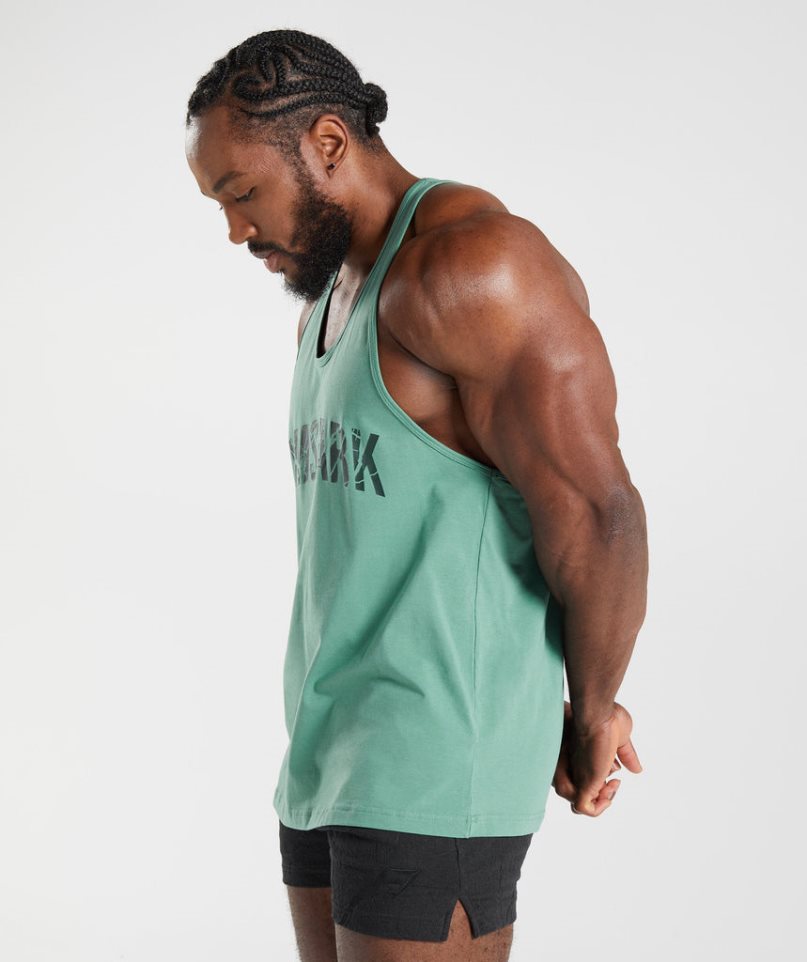 Camiseta Tirantes Gymshark Power Stringer Hombre Verde | ES3285-TD