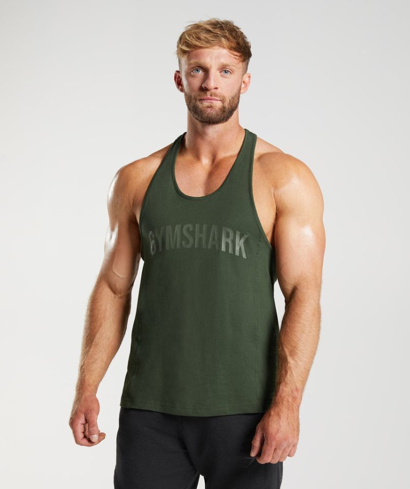 Camiseta Tirantes Gymshark Power Stringer Hombre Verde Oliva | ES6215-NS