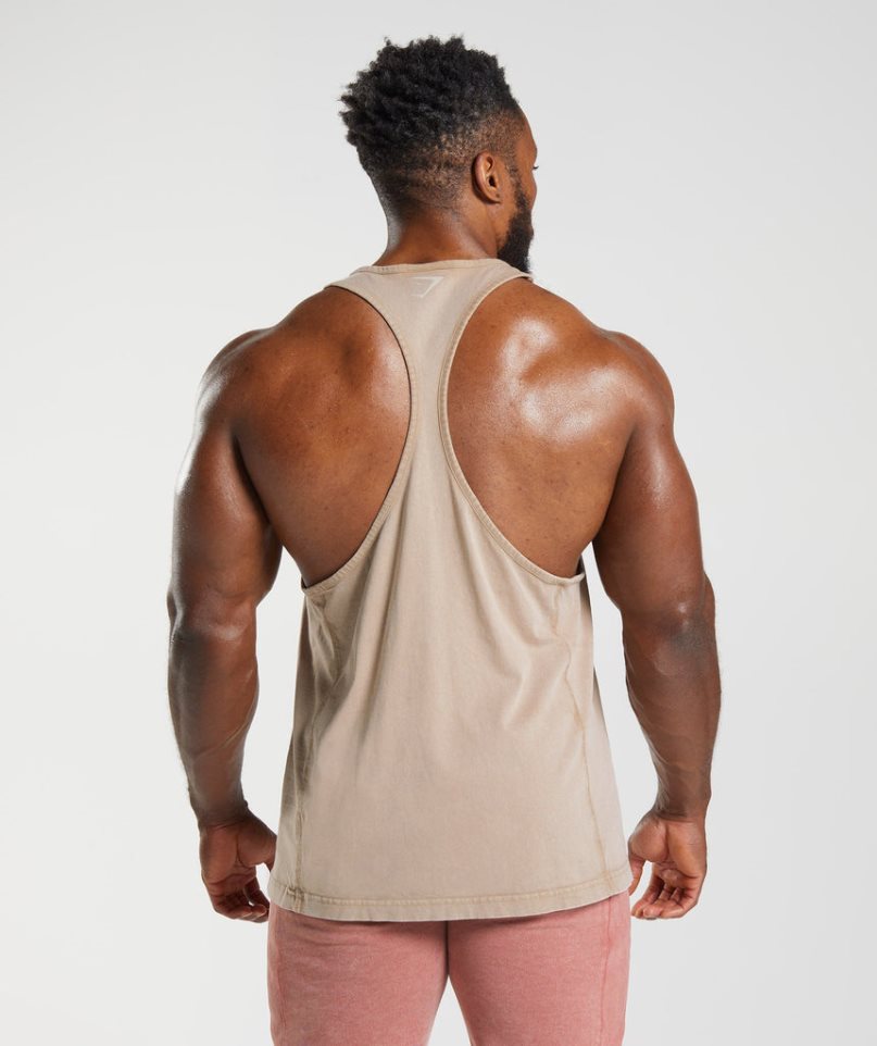 Camiseta Tirantes Gymshark Power Washed Stringer Hombre Beige | ES3057-WQ