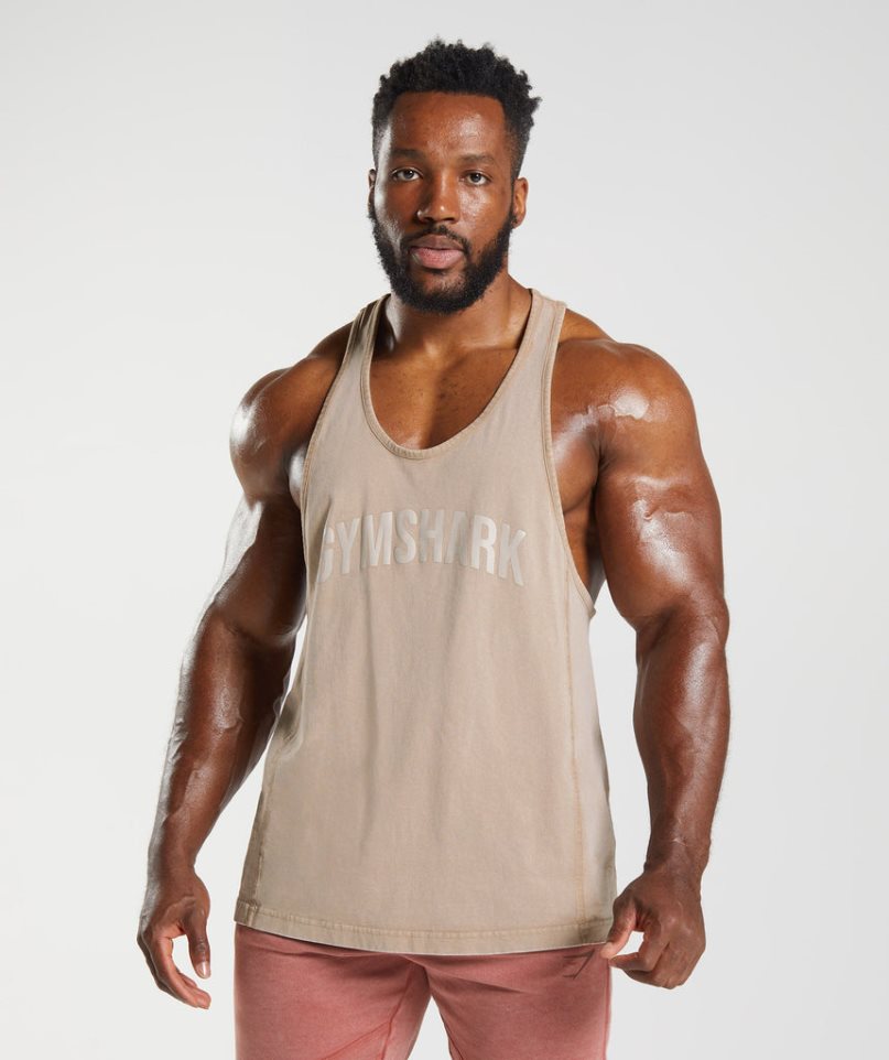 Camiseta Tirantes Gymshark Power Washed Stringer Hombre Beige | ES3057-WQ