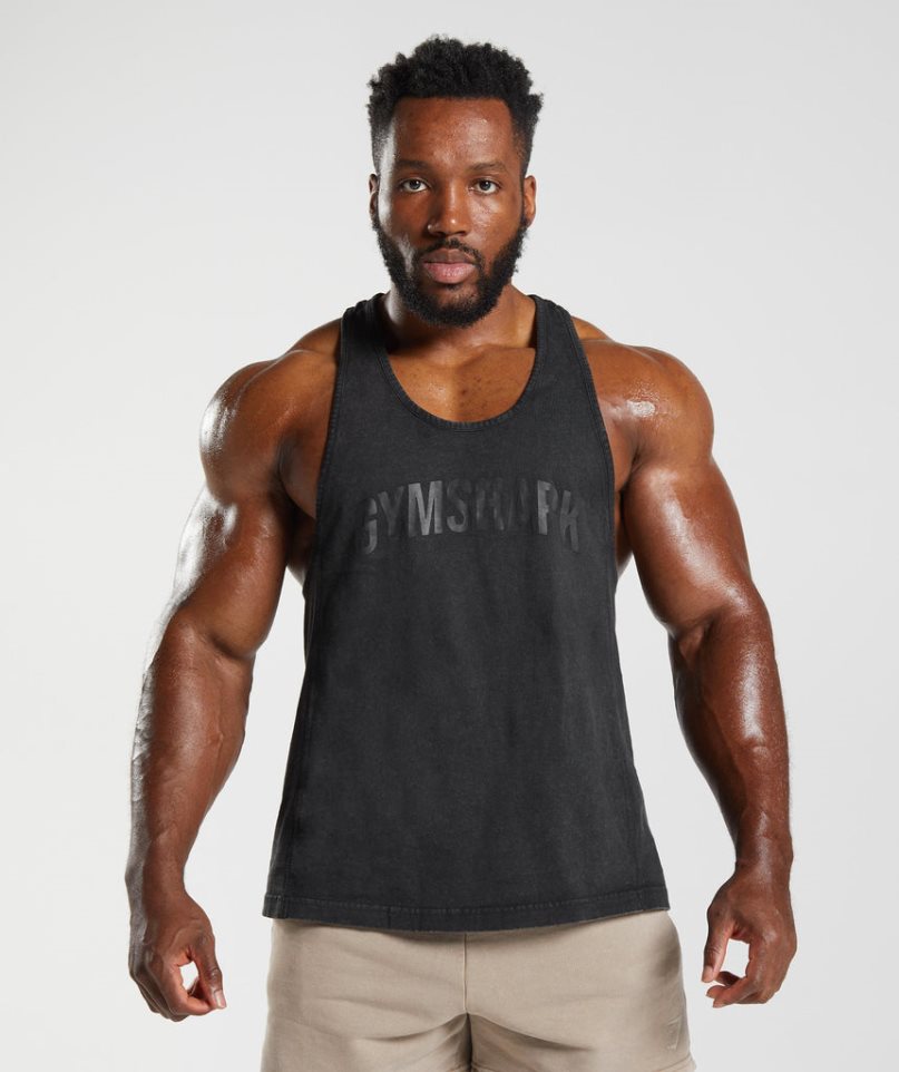 Camiseta Tirantes Gymshark Power Washed Stringer Hombre Negras | ES4927-DU