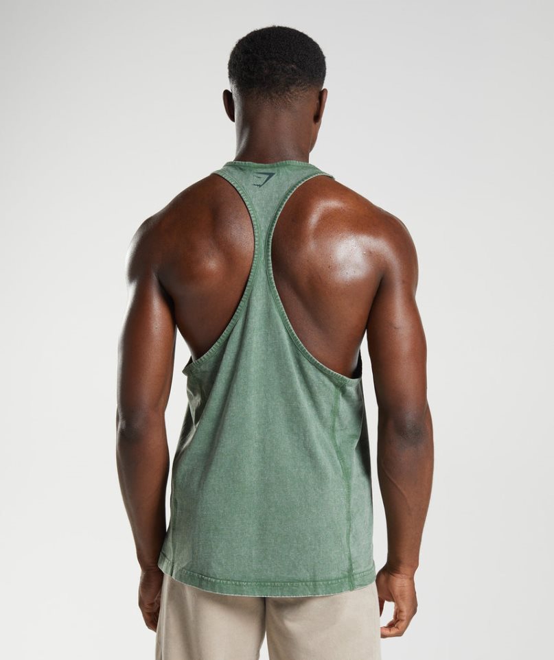 Camiseta Tirantes Gymshark Power Washed Stringer Hombre Verde | ES5410-IS