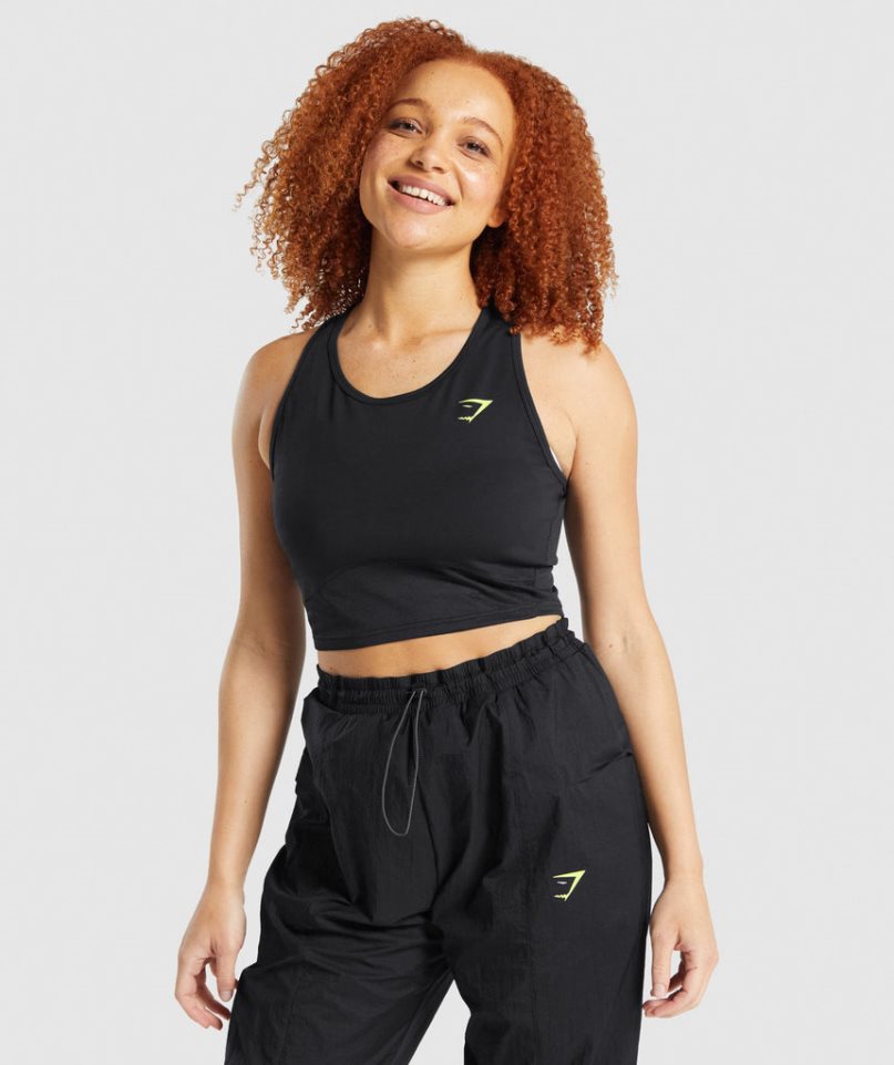 Camiseta Tirantes Gymshark Pulse Crop Mujer Negras | ES9802-TL