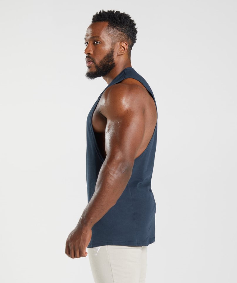 Camiseta Tirantes Gymshark React Drop Arm Hombre Azul Marino | ES8905-IY