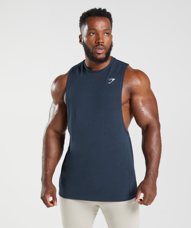 Camiseta Tirantes Gymshark React Drop Arm Hombre Azul Marino | ES8905-IY