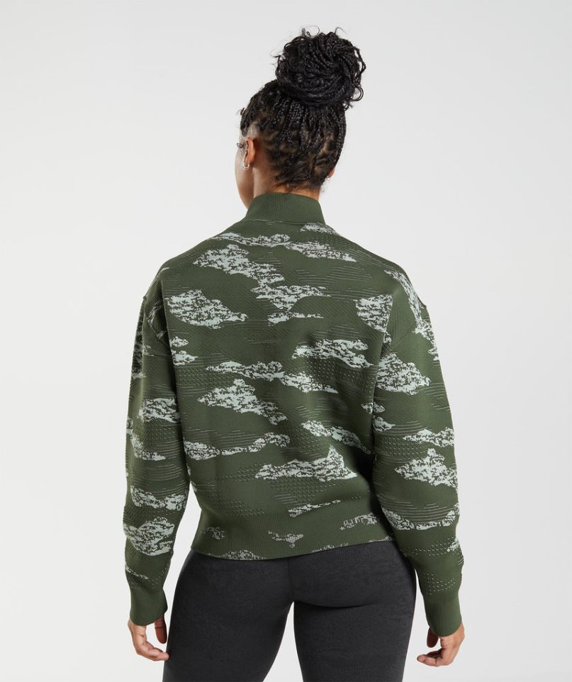 Chaquetas Gymshark Adapt Camo Seamless Pista Mujer Verde Oscuro | ES4051-RY