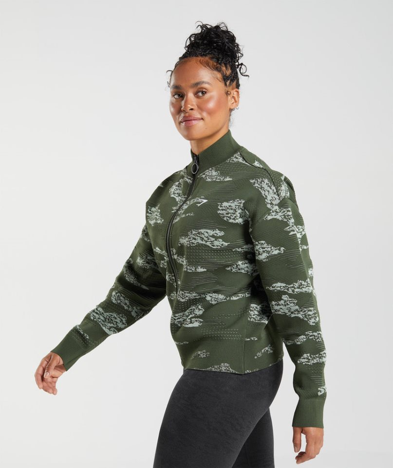 Chaquetas Gymshark Adapt Camo Seamless Pista Mujer Verde Oscuro | ES4051-RY