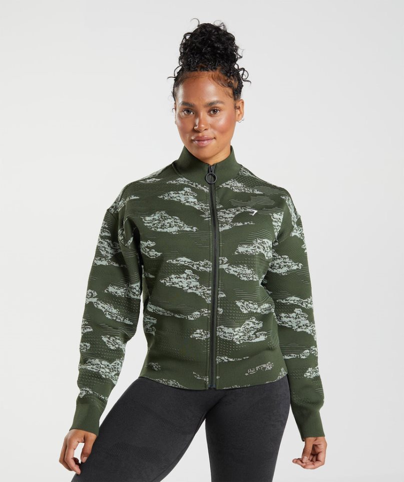 Chaquetas Gymshark Adapt Camo Seamless Pista Mujer Verde Oscuro | ES4051-RY