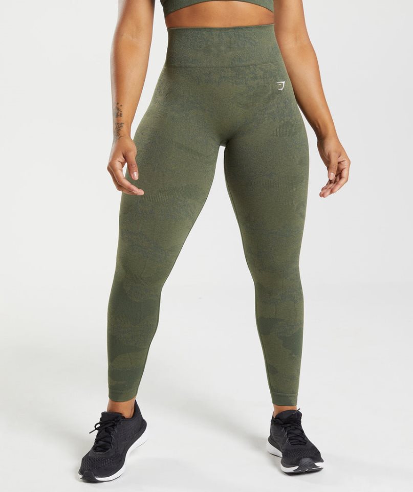 Leggins Gymshark Adapt Camo Seamless Mujer Verde Oliva | ES7349-JK