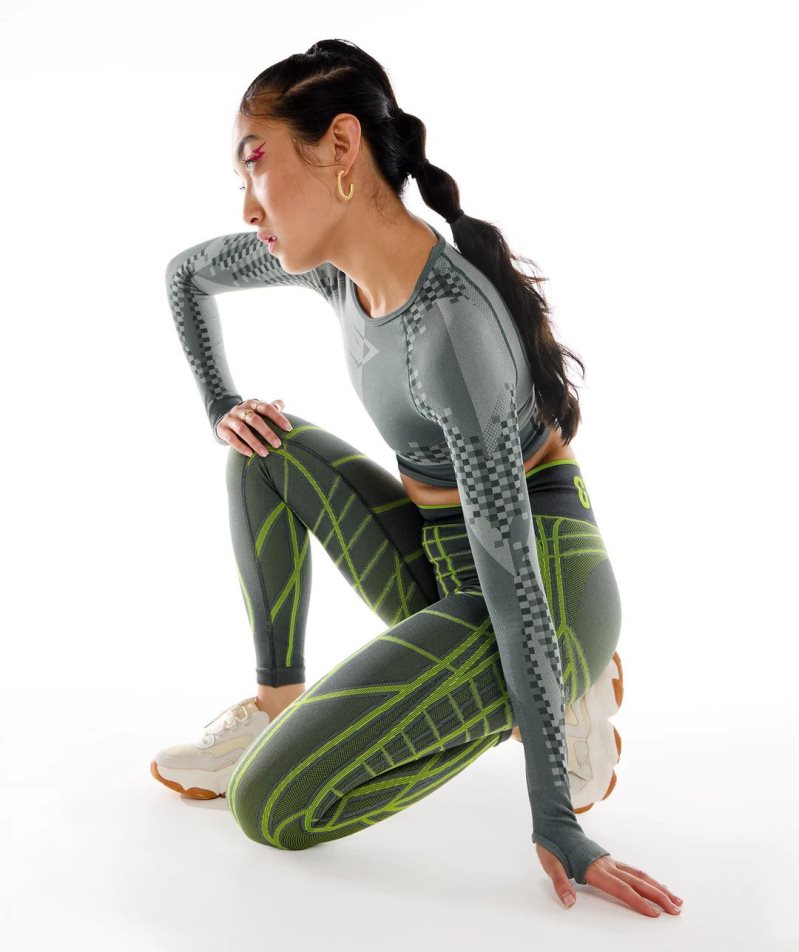 Leggins Gymshark Wtflex Linear Seamless Mujer Verde | ES2794-LJ