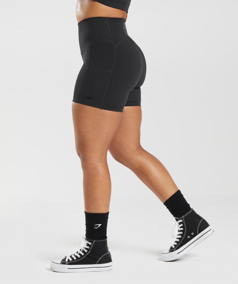 Pantalones Cortos Gymshark Legacy Ruched Tight Mujer Negras | ES5730-ZJ