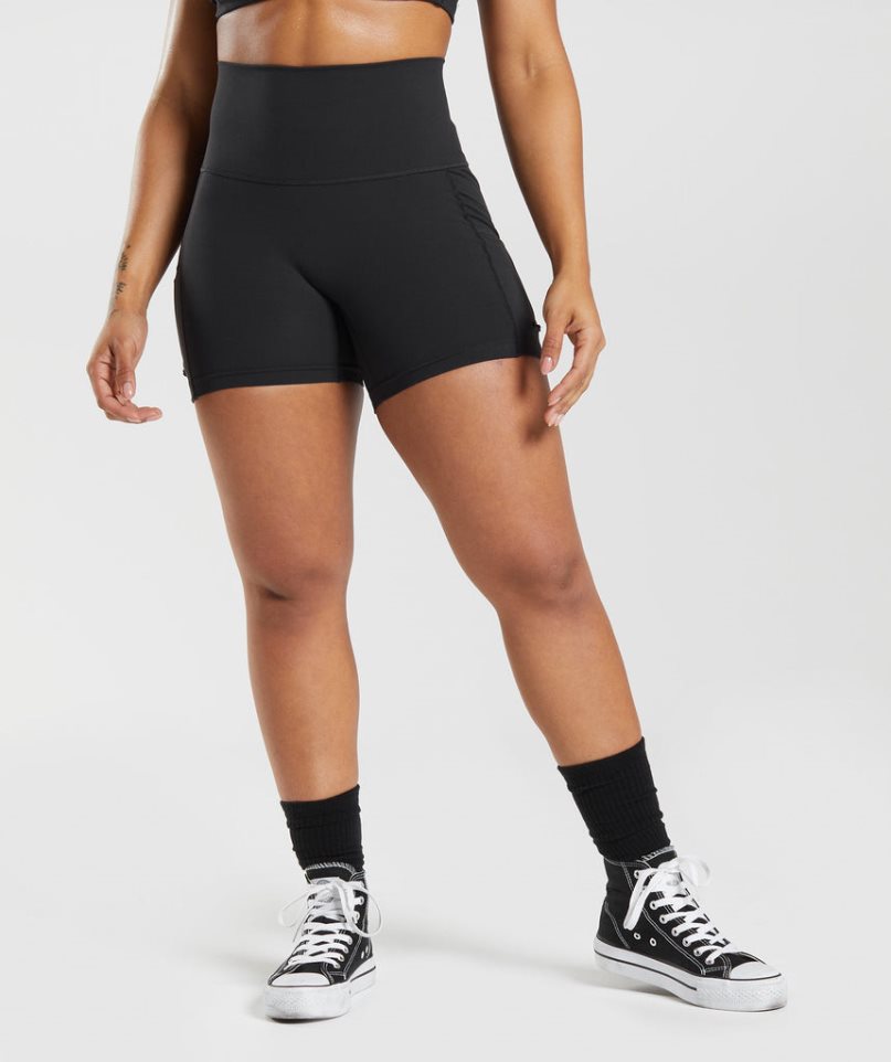 Pantalones Cortos Gymshark Legacy Ruched Tight Mujer Negras | ES5730-ZJ