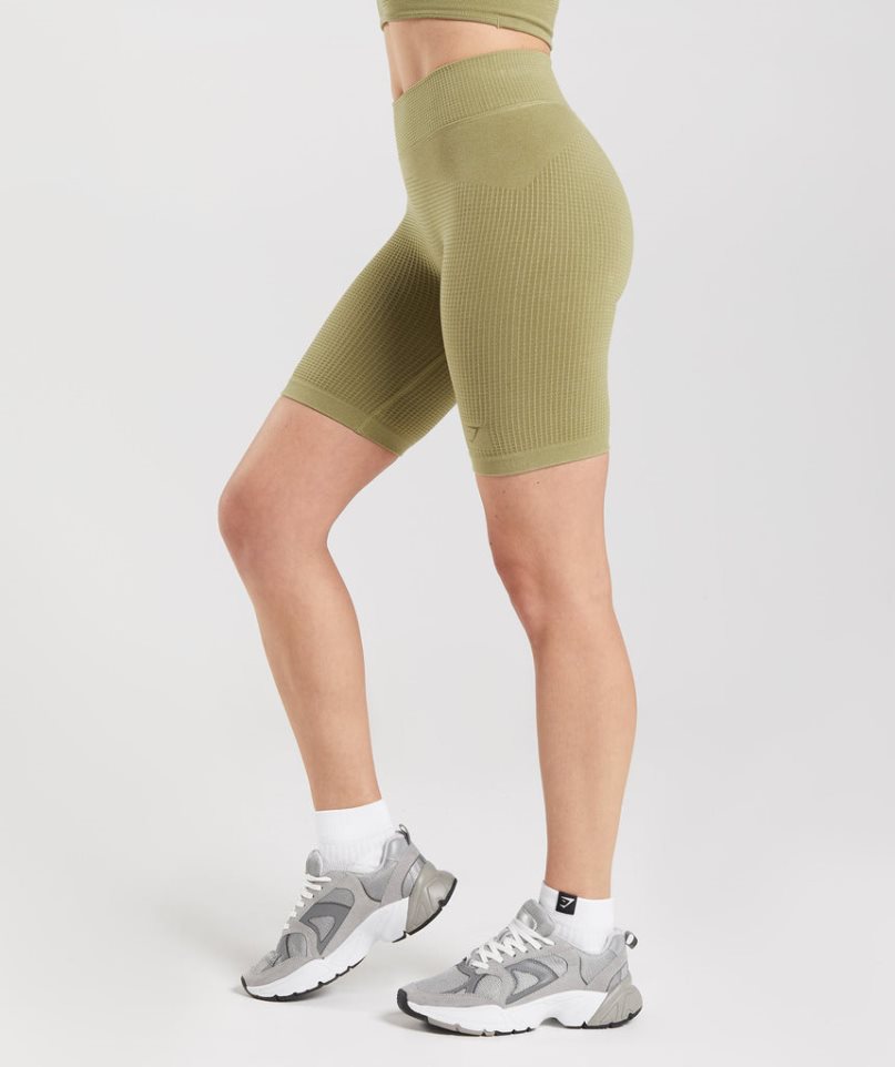 Pantalones Cortos Gymshark Pause Seamless Cycling Mujer Verde Oliva | ES6908-HJ