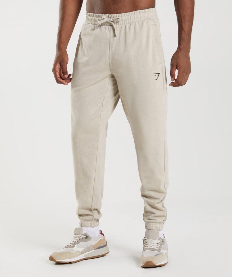 Pantalones Jogger Gymshark Essential Oversized Hombre Creme | ES7089-MA