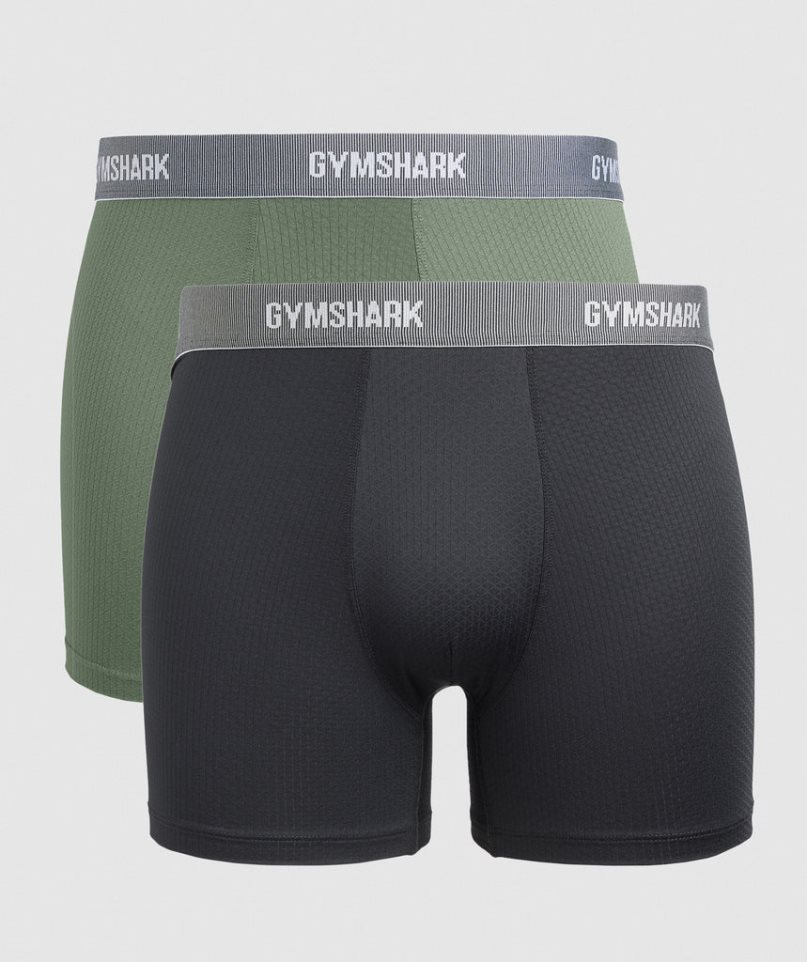 Ropa Interior Gymshark Sports Tech Boxers 2pk Hombre Negras Verde Oliva | ES9836-XJ