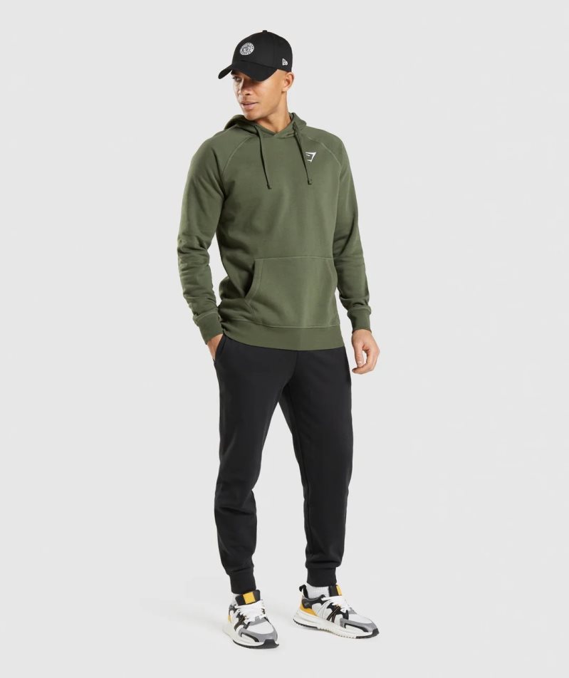 Sudadera Con Capucha Gymshark Crest Hombre Verde Oliva | ES8371-OA