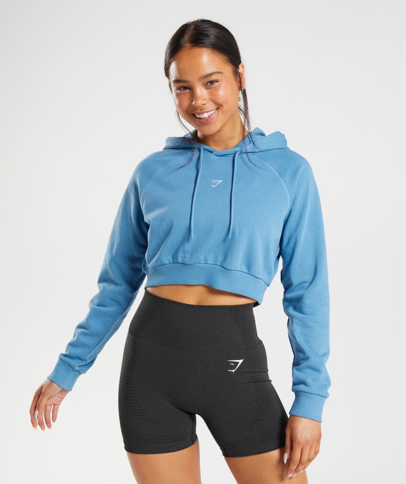 Sudadera Con Capucha Gymshark Entrenamiento Cropped Mujer Azules | ES3296-MV