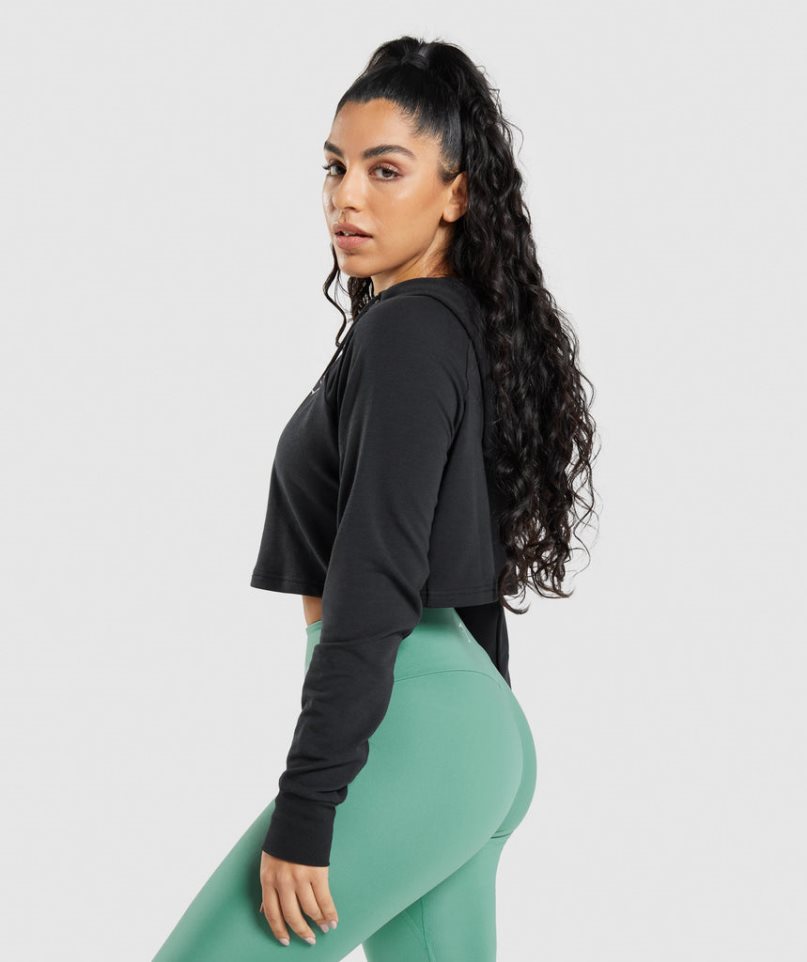 Sudadera Con Capucha Gymshark Entrenamiento Cropped Mujer Negras | ES4967-LD