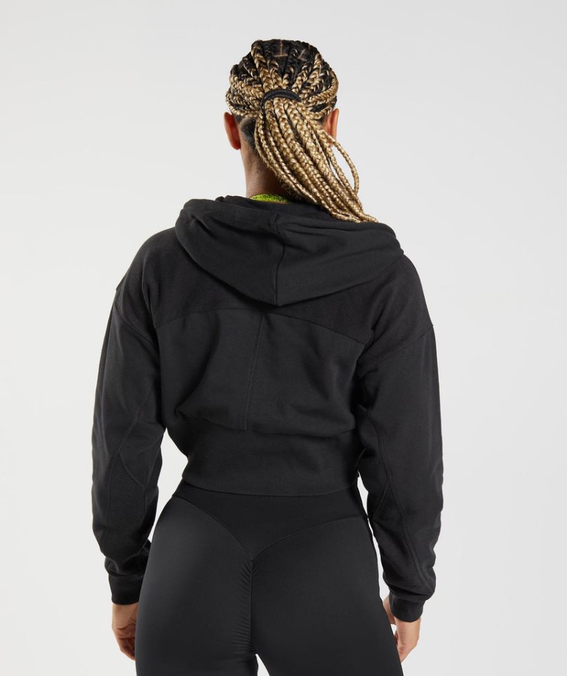 Sudadera Con Capucha Gymshark GS Power Cropped Zip Mujer Negras | ES5278-JX