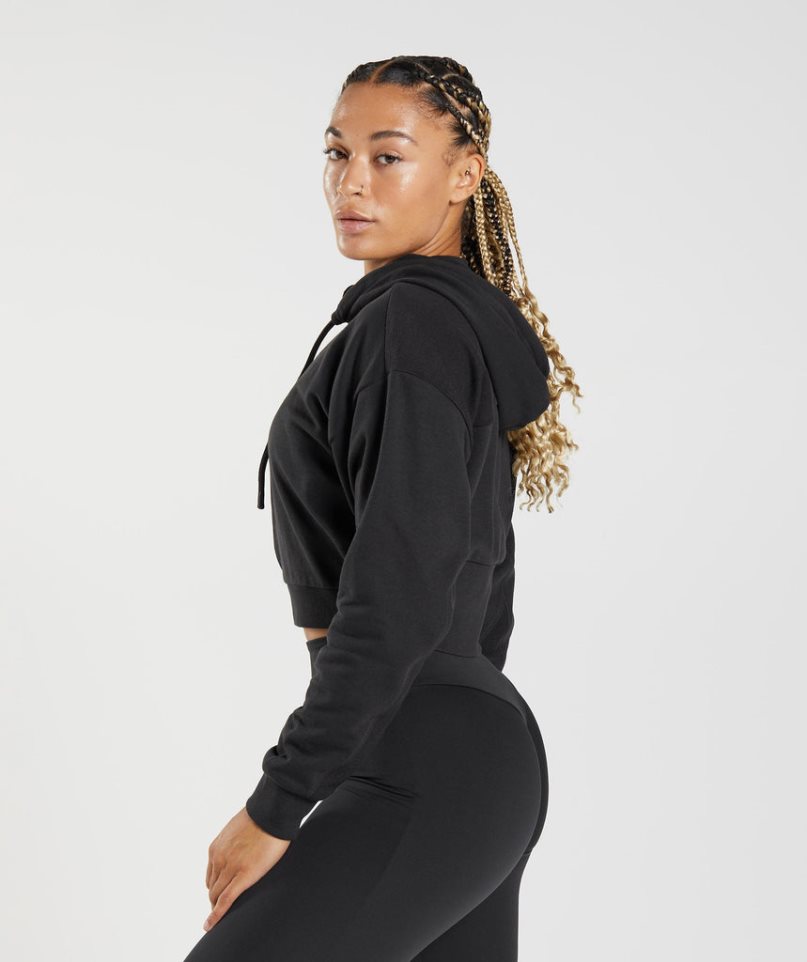 Sudadera Con Capucha Gymshark GS Power Cropped Zip Mujer Negras | ES5278-JX