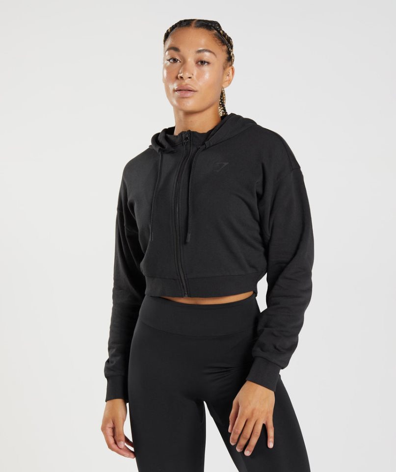 Sudadera Con Capucha Gymshark GS Power Cropped Zip Mujer Negras | ES5278-JX