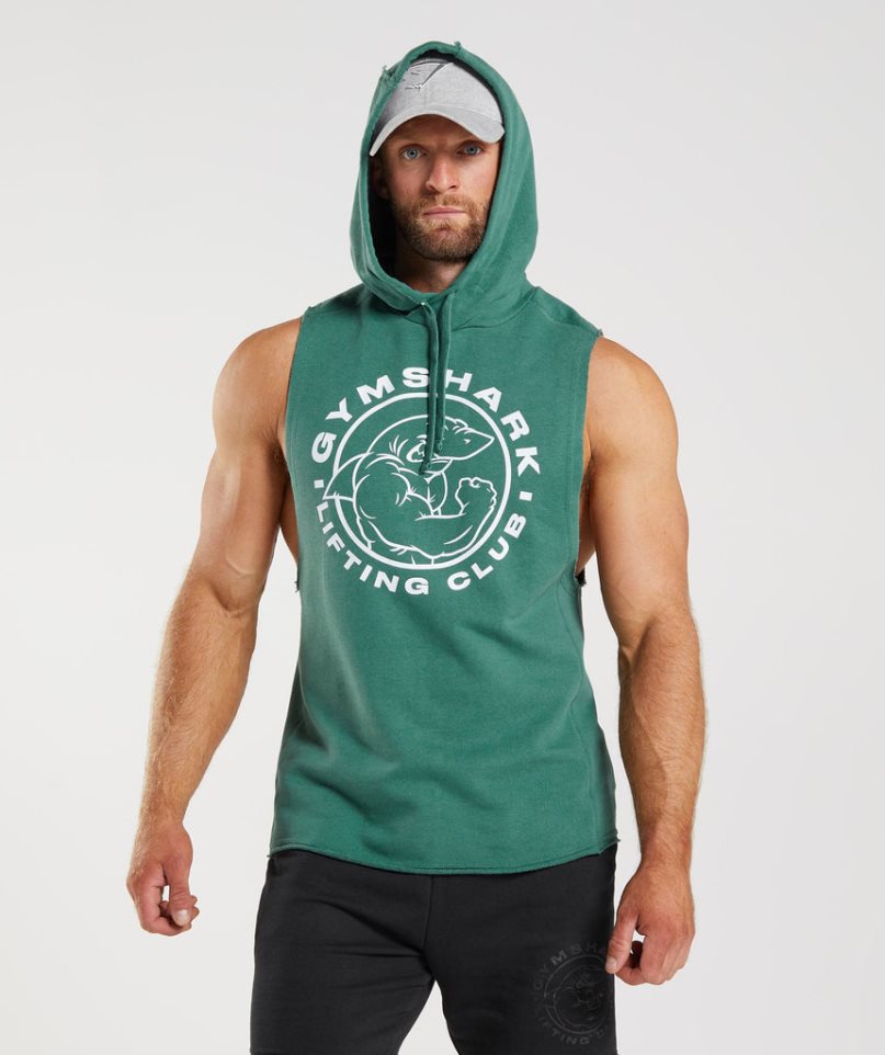 Sudadera Con Capucha Gymshark Legacy Drop Arm Hombre Verde | ES7684-TU